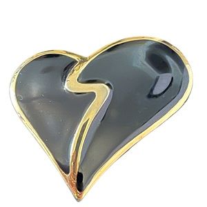 Gold finish black enamel fancy large heart brooch